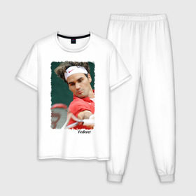 Мужская пижама хлопок с принтом Роджер Федерер в Петрозаводске, 100% хлопок | брюки и футболка прямого кроя, без карманов, на брюках мягкая резинка на поясе и по низу штанин
 | roger federer | роджер федерер | теннис | чемпион