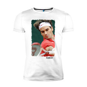 Мужская футболка премиум с принтом Роджер Федерер в Петрозаводске, 92% хлопок, 8% лайкра | приталенный силуэт, круглый вырез ворота, длина до линии бедра, короткий рукав | roger federer | роджер федерер | теннис | чемпион