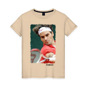 Женская футболка хлопок с принтом Роджер Федерер в Петрозаводске, 100% хлопок | прямой крой, круглый вырез горловины, длина до линии бедер, слегка спущенное плечо | roger federer | роджер федерер | теннис | чемпион