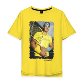 Мужская футболка хлопок Oversize с принтом Рафаэль Надаль в Петрозаводске, 100% хлопок | свободный крой, круглый ворот, “спинка” длиннее передней части | Тематика изображения на принте: rafael nadal | рафаэль надаль | теннис | чемпион