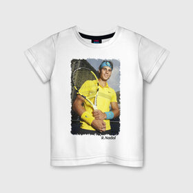 Детская футболка хлопок с принтом Рафаэль Надаль в Петрозаводске, 100% хлопок | круглый вырез горловины, полуприлегающий силуэт, длина до линии бедер | Тематика изображения на принте: rafael nadal | рафаэль надаль | теннис | чемпион