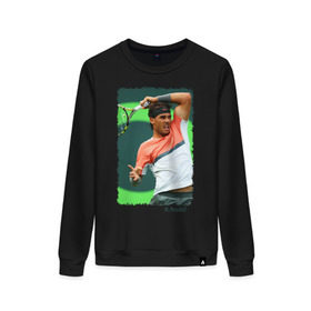 Женский свитшот хлопок с принтом Rafael Nadal в Петрозаводске, 100% хлопок | прямой крой, круглый вырез, на манжетах и по низу широкая трикотажная резинка  | rafael nadal | рафаэль надаль | теннис | чемпион