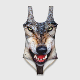 Купальник-боди 3D с принтом Волк в Петрозаводске, 82% полиэстер, 18% эластан | Круглая горловина, круглый вырез на спине | волк | животные | злой волк | зубы | оскал