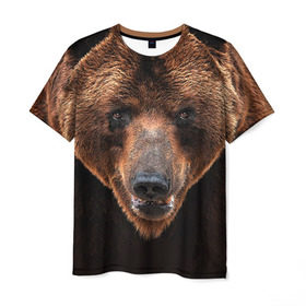 Мужская футболка 3D с принтом Медведь в Петрозаводске, 100% полиэфир | прямой крой, круглый вырез горловины, длина до линии бедер | Тематика изображения на принте: бурый | гризли | животные | медведь | мишка