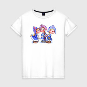 Женская футболка хлопок с принтом Снегурочки в Петрозаводске, 100% хлопок | прямой крой, круглый вырез горловины, длина до линии бедер, слегка спущенное плечо | 