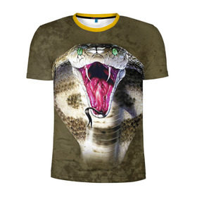 Мужская футболка 3D спортивная с принтом Кобра в Петрозаводске, 100% полиэстер с улучшенными характеристиками | приталенный силуэт, круглая горловина, широкие плечи, сужается к линии бедра | змея | зубы | кобра