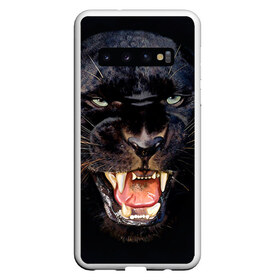 Чехол для Samsung Galaxy S10 с принтом Пантера в Петрозаводске, Силикон | Область печати: задняя сторона чехла, без боковых панелей | Тематика изображения на принте: животные | зубы | киса | киска | кошка | оскал | пантера