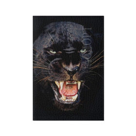 Обложка для паспорта матовая кожа с принтом Пантера в Петрозаводске, натуральная матовая кожа | размер 19,3 х 13,7 см; прозрачные пластиковые крепления | Тематика изображения на принте: животные | зубы | киса | киска | кошка | оскал | пантера
