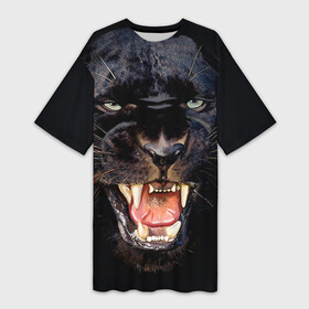 Платье-футболка 3D с принтом Пантера в Петрозаводске,  |  | животные | зубы | киса | киска | кошка | оскал | пантера