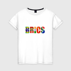 Женская футболка хлопок с принтом BRICS - БРИКС в Петрозаводске, 100% хлопок | прямой крой, круглый вырез горловины, длина до линии бедер, слегка спущенное плечо | бразилия