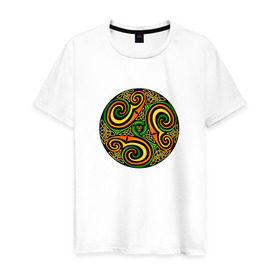 Мужская футболка хлопок с принтом Кельтская спираль в Петрозаводске, 100% хлопок | прямой крой, круглый вырез горловины, длина до линии бедер, слегка спущенное плечо. | Тематика изображения на принте: кельтская спираль | кельтская спиральспираль | кельты | орнамент