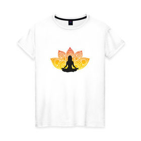 Женская футболка хлопок с принтом Йога в Петрозаводске, 100% хлопок | прямой крой, круглый вырез горловины, длина до линии бедер, слегка спущенное плечо | йога | йогаумиротворение | спокойствие | фитнес