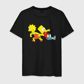 Мужская футболка хлопок с принтом Bart and Lisa в Петрозаводске, 100% хлопок | прямой крой, круглый вырез горловины, длина до линии бедер, слегка спущенное плечо. | bart and lisa барт и лиза симпсоны simpsons