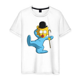 Мужская футболка хлопок с принтом Мэгги Чаплин в Петрозаводске, 100% хлопок | прямой крой, круглый вырез горловины, длина до линии бедер, слегка спущенное плечо. | Тематика изображения на принте: мэгги чаплин симпсоны simpsons maggy малышка
