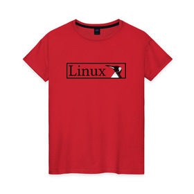 Женская футболка хлопок с принтом Linux в Петрозаводске, 100% хлопок | прямой крой, круглый вырез горловины, длина до линии бедер, слегка спущенное плечо | пингвин