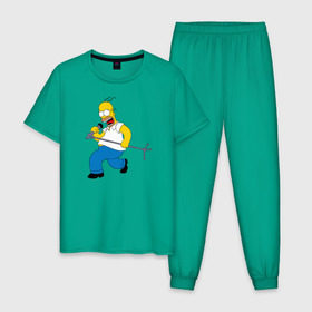 Мужская пижама хлопок с принтом Homer Rock в Петрозаводске, 100% хлопок | брюки и футболка прямого кроя, без карманов, на брюках мягкая резинка на поясе и по низу штанин
 | homer rock гомер рок simpsons симпсоны