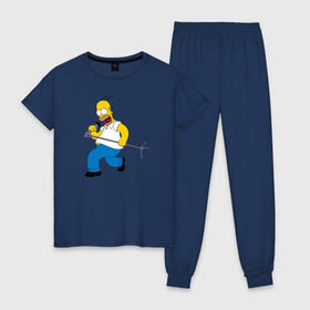 Женская пижама хлопок с принтом Homer Rock в Петрозаводске, 100% хлопок | брюки и футболка прямого кроя, без карманов, на брюках мягкая резинка на поясе и по низу штанин | Тематика изображения на принте: homer rock гомер рок simpsons симпсоны