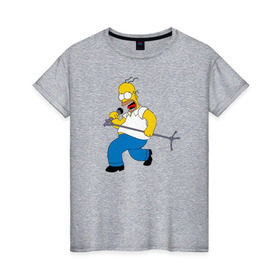 Женская футболка хлопок с принтом Homer Rock в Петрозаводске, 100% хлопок | прямой крой, круглый вырез горловины, длина до линии бедер, слегка спущенное плечо | homer rock гомер рок simpsons симпсоны