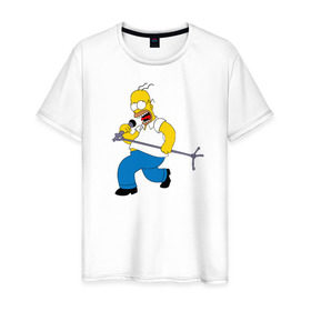 Мужская футболка хлопок с принтом Homer Rock в Петрозаводске, 100% хлопок | прямой крой, круглый вырез горловины, длина до линии бедер, слегка спущенное плечо. | homer rock гомер рок simpsons симпсоны