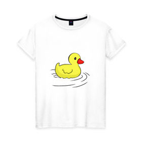 Женская футболка хлопок с принтом Уточка в Петрозаводске, 100% хлопок | прямой крой, круглый вырез горловины, длина до линии бедер, слегка спущенное плечо | девушке | детям | животные | мило | утка | уточка