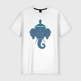 Мужская футболка премиум с принтом Слон в Петрозаводске, 92% хлопок, 8% лайкра | приталенный силуэт, круглый вырез ворота, длина до линии бедра, короткий рукав | Тематика изображения на принте: индия | слон