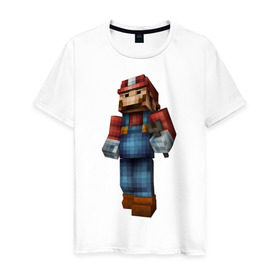 Мужская футболка хлопок с принтом Марио (Minecraft) в Петрозаводске, 100% хлопок | прямой крой, круглый вырез горловины, длина до линии бедер, слегка спущенное плечо. | майнкрафт