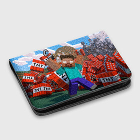 Картхолдер с принтом с принтом Minecraft в Петрозаводске, натуральная матовая кожа | размер 7,3 х 10 см; кардхолдер имеет 4 кармана для карт; | крипер