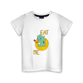 Детская футболка хлопок с принтом Съешь меня в Петрозаводске, 100% хлопок | круглый вырез горловины, полуприлегающий силуэт, длина до линии бедер | eat | me | меня | пирожное | съешь | съешь меня (eat me)животные