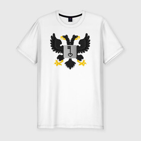 Мужская футболка премиум с принтом Двухглавый орёл в Петрозаводске, 92% хлопок, 8% лайкра | приталенный силуэт, круглый вырез ворота, длина до линии бедра, короткий рукав | герб | орёл