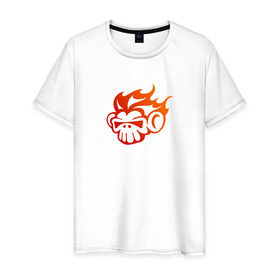 Мужская футболка хлопок с принтом Огненная обезьяна в Петрозаводске, 100% хлопок | прямой крой, круглый вырез горловины, длина до линии бедер, слегка спущенное плечо. | обезьяна | огненная обезьяна | огненная обезьяна   символ 2016 года. прекрасный подарок к новому годупламя | огонь | череп