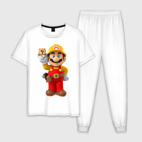 Мужская пижама хлопок с принтом Super Mario в Петрозаводске, 100% хлопок | брюки и футболка прямого кроя, без карманов, на брюках мягкая резинка на поясе и по низу штанин
 | nintendo | марио | нинтендо