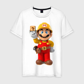 Мужская футболка хлопок с принтом Super Mario в Петрозаводске, 100% хлопок | прямой крой, круглый вырез горловины, длина до линии бедер, слегка спущенное плечо. | Тематика изображения на принте: nintendo | марио | нинтендо