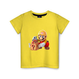 Детская футболка хлопок с принтом Super Mario в Петрозаводске, 100% хлопок | круглый вырез горловины, полуприлегающий силуэт, длина до линии бедер | Тематика изображения на принте: nintendo | марио | нинтендо