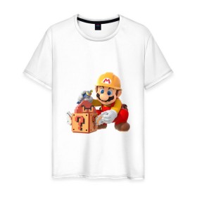 Мужская футболка хлопок с принтом Super Mario в Петрозаводске, 100% хлопок | прямой крой, круглый вырез горловины, длина до линии бедер, слегка спущенное плечо. | nintendo | марио | нинтендо