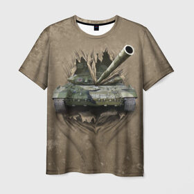 Мужская футболка 3D с принтом Танк в Петрозаводске, 100% полиэфир | прямой крой, круглый вырез горловины, длина до линии бедер | силовые структуры | танк