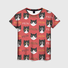 Женская футболка 3D с принтом Meow в Петрозаводске, 100% полиэфир ( синтетическое хлопкоподобное полотно) | прямой крой, круглый вырез горловины, длина до линии бедер | cat | hipster | meow | style | кот | котики | кошка | хипстер | хипстеры