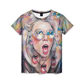 Женская футболка 3D с принтом Девушка в Петрозаводске, 100% полиэфир ( синтетическое хлопкоподобное полотно) | прямой крой, круглый вырез горловины, длина до линии бедер | girl | hipster | style | девушка | искусство | очки | хипстер | хипстеры