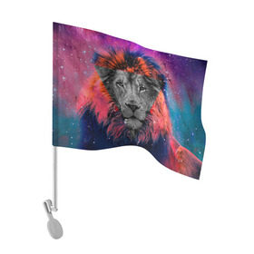 Флаг для автомобиля с принтом Космический лев в Петрозаводске, 100% полиэстер | Размер: 30*21 см | hipster | leon | style | космос | лев | хипстер | хипстеры