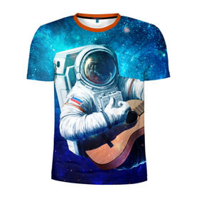 Мужская футболка 3D спортивная с принтом Космонавт с гитарой в Петрозаводске, 100% полиэстер с улучшенными характеристиками | приталенный силуэт, круглая горловина, широкие плечи, сужается к линии бедра | гитара