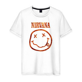 Мужская футболка хлопок с принтом Nirvana fire в Петрозаводске, 100% хлопок | прямой крой, круглый вырез горловины, длина до линии бедер, слегка спущенное плечо. | Тематика изображения на принте: cobain | kurt | nirvana | кобейн | курт | нирвана | рок