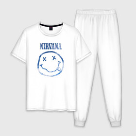 Мужская пижама хлопок с принтом Nirvana sky в Петрозаводске, 100% хлопок | брюки и футболка прямого кроя, без карманов, на брюках мягкая резинка на поясе и по низу штанин
 | cobain | kurt | nirvana | кобейн | курт | нирвана