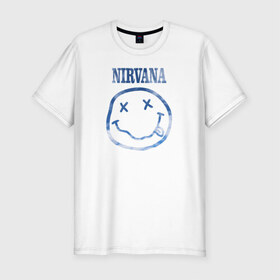 Мужская футболка премиум с принтом Nirvana sky в Петрозаводске, 92% хлопок, 8% лайкра | приталенный силуэт, круглый вырез ворота, длина до линии бедра, короткий рукав | cobain | kurt | nirvana | кобейн | курт | нирвана