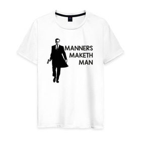 Мужская футболка хлопок с принтом Manners Maketh Man в Петрозаводске, 100% хлопок | прямой крой, круглый вырез горловины, длина до линии бедер, слегка спущенное плечо. | manners maketh man kingsman кингсман