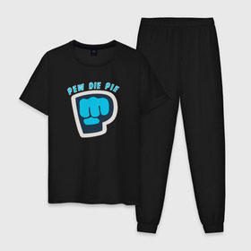 Мужская пижама хлопок с принтом Pew Die Pie в Петрозаводске, 100% хлопок | брюки и футболка прямого кроя, без карманов, на брюках мягкая резинка на поясе и по низу штанин
 | Тематика изображения на принте: die | pew | pewdiepie | pie