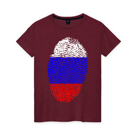 Женская футболка хлопок с принтом Отпечаток Россия в Петрозаводске, 100% хлопок | прямой крой, круглый вырез горловины, длина до линии бедер, слегка спущенное плечо | лайк | отпечаток пальца | палец | россия | рука | триколор | флаг