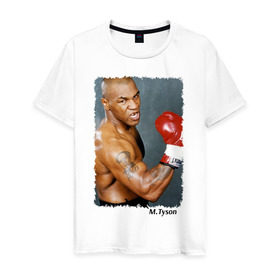 Мужская футболка хлопок с принтом Майк Тайсон (Mike Tyson) в Петрозаводске, 100% хлопок | прямой крой, круглый вырез горловины, длина до линии бедер, слегка спущенное плечо. | майк тайсон