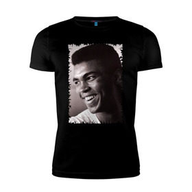Мужская футболка премиум с принтом Мухаммед Али (Muhammad Ali) в Петрозаводске, 92% хлопок, 8% лайкра | приталенный силуэт, круглый вырез ворота, длина до линии бедра, короткий рукав | мухаммед али