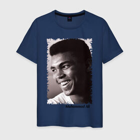 Мужская футболка хлопок с принтом Мухаммед Али (Muhammad Ali) в Петрозаводске, 100% хлопок | прямой крой, круглый вырез горловины, длина до линии бедер, слегка спущенное плечо. | мухаммед али