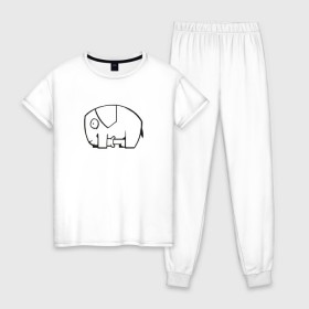 Женская пижама хлопок с принтом самодостаточный слоник в Петрозаводске, 100% хлопок | брюки и футболка прямого кроя, без карманов, на брюках мягкая резинка на поясе и по низу штанин | слон