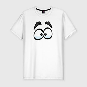 Мужская футболка премиум с принтом ГЛАЗА / EYES в Петрозаводске, 92% хлопок, 8% лайкра | приталенный силуэт, круглый вырез ворота, длина до линии бедра, короткий рукав | взгляд | глаза | глаза   eyesмультик | иллюстрация | комикс | эмоции
